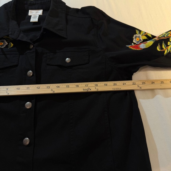 Yi Lin Black Embroidered Bird‎ Floral Denim Jacket Women's Size L - Picture 4 of 12